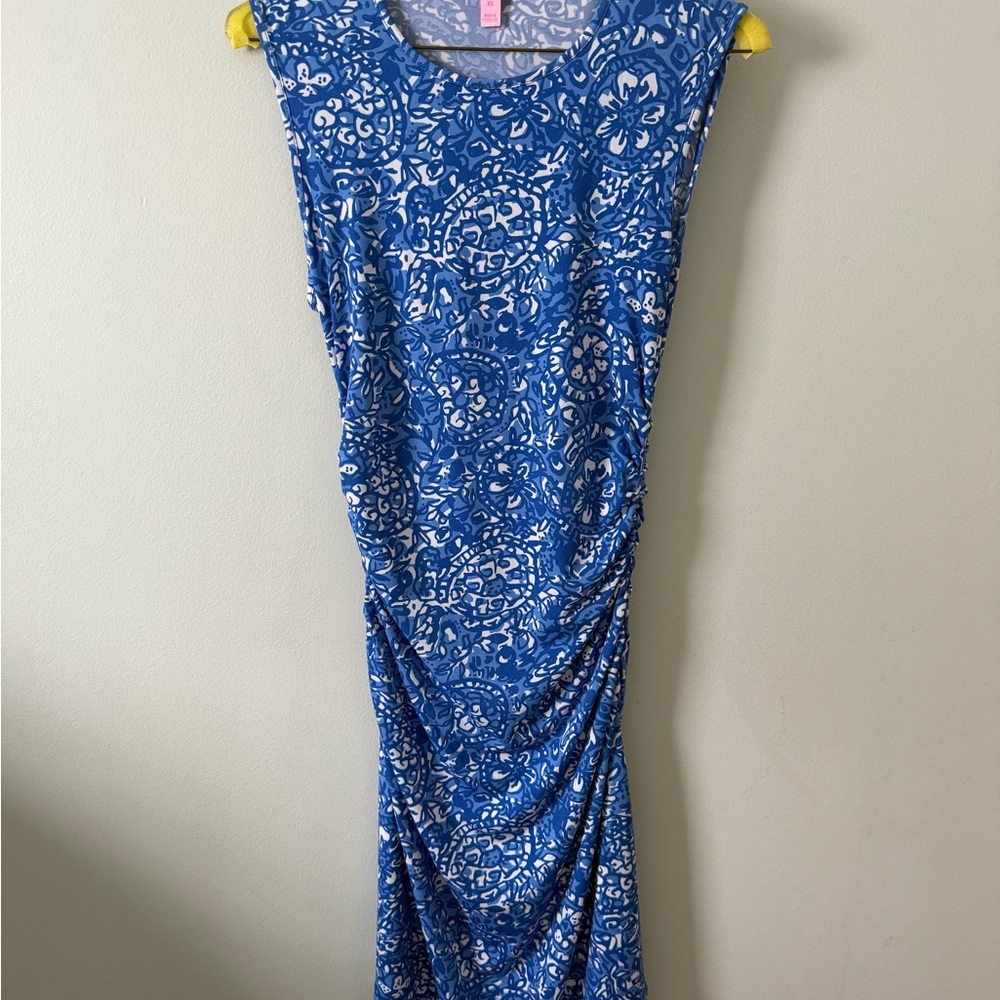 Lilly Pulitzer Blue and White Patterned Midi Dress
